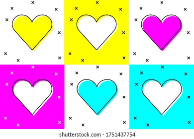 Set Heart icon isolated on color background. Romantic symbol linked, join, passion and wedding. Valentine day symbol.  Vector