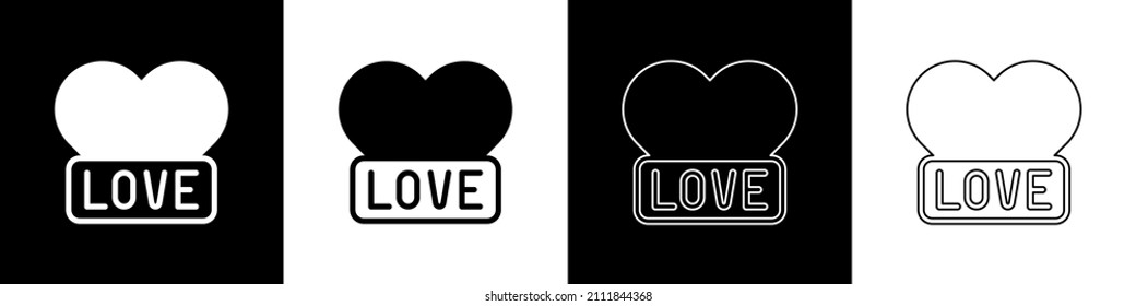 Set Heart icon isolated on black and white background. Romantic symbol linked, join, passion and wedding. Happy Valentines day.  Vector