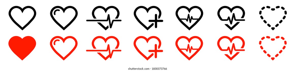 Set heart icon in linear design isolated vector signs, medicine concept, medical health care, love passion concept