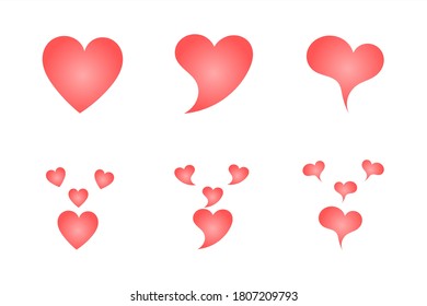 Set of heart icon. Pink gradient hand drawn style isolated on white background. Flat vector icon design template element
