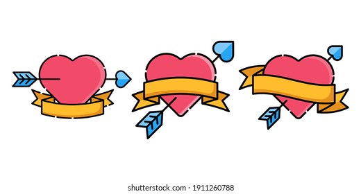 Set of Heart icon vector illustration template. Heart icon design collection. Love vector design isolated on white background. Love vector icon flat design for website, symbol, logo, sign, app, UI.