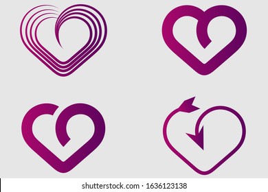 Set of heart icon vector logo. Line art and gradient 