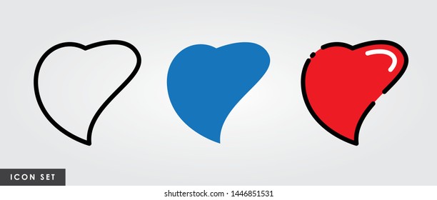 Set of heart icon vector, love symbol with unique outline and flat color.
