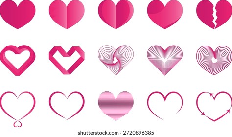 Set von Herz-Icon-Vektorgrafiken, handgezeichnet, Herzsammlung für die Dekoration zum Valentinstag, Grußkarte, Social Media, Banner, Vorlage, E-Mail-Signatur, Visitenkarte, Visitenkarte