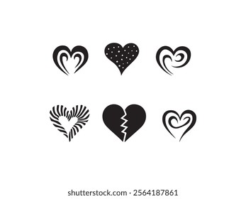set of heart icon,love icons vector silhouetee on white background.