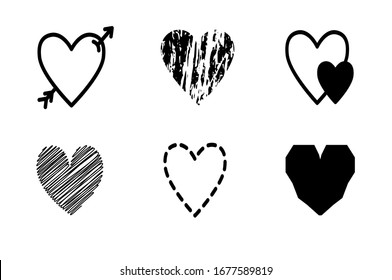 Set heart icons, concept of love. Vector illustration of flat design.