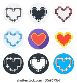 Set of heart icons in different styles isolated on white background.