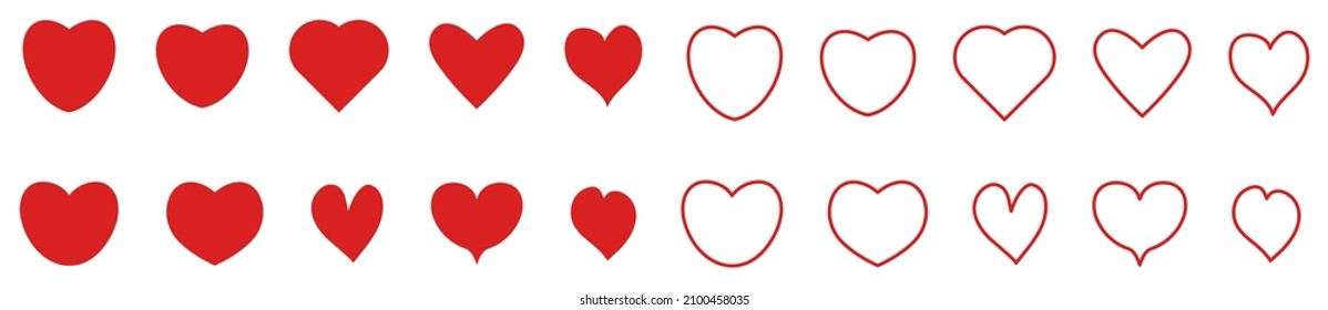 Set of heart icons. Flat and line art style. Concept of love. Design elements for Valentine's day and others holidays
