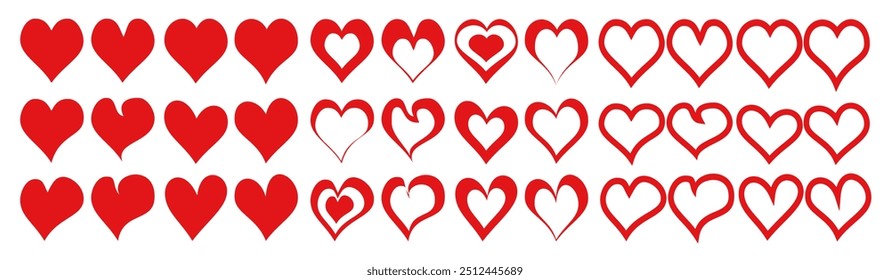 
Conjunto de iconos de corazón en estilo plano. Icono de afecto y relación especial
