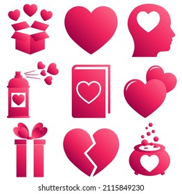 Set of heart icons with gradient pink color for St. Valentines Day
