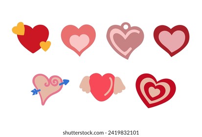 Set of heart icons for happiness concept and cards. Isolated on white background