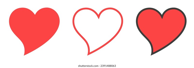 Set of heart icons, isolated on white background. Collection of drawn hearts for website, symbol of love and Valentine's Day. EPS 10.