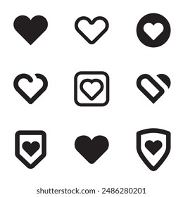 Set of heart icons isolated on white background. Collection feeling symbol