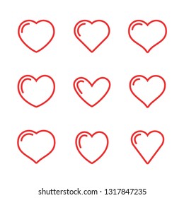 Set of heart icons, linear vector collection
