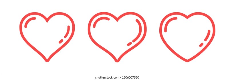 Set of heart icons, love symbol vector illustrations