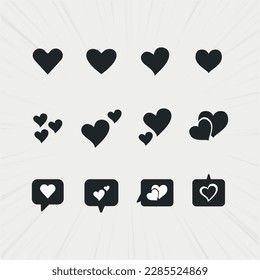 Set of heart icons, Love symbol icon set, silhouette.