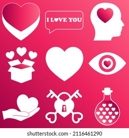 Set of heart icons on gradient pink color background for St. Valentines Day