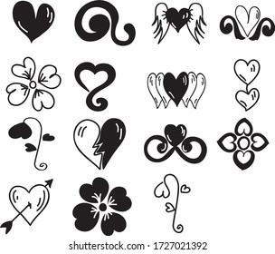 A Set of heart icons suitable for any love and romantic content with doodle cartoon style