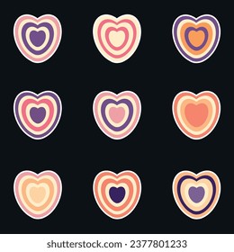  conjunto de iconos cardíacos ilustración vectorial. iconos retro del corazón.