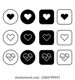 Set of heart icons for web. Heart shape. Buttons with heart silhouette