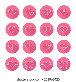 Set of heart icons,symbol,sign in flat style. Hearts collection. Elements for design. Vector illustration.
