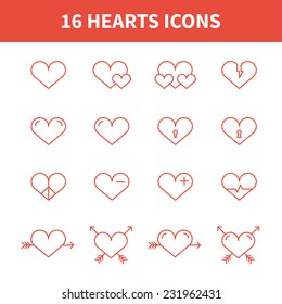 Set of heart icons,symbol,sign in flat style. Hearts collection. Elements for design. Vector illustration.