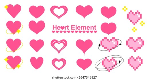 Set of heart illustrations, featuring hand-drawn heart designs. Vector symbol collection, perfect for love-themed graphics, icons, and artistic decoration elements.
