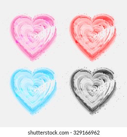 set heart ink brush icon vector illustration, Valentine's day card template, watercolor, painting, hand draw, art