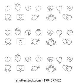 Set of heart line icons. Simple pictograms. Stroke vector illustration. Modern outline style icons collection.