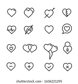 set of heart line icons.Stroke vector illustration on a white background. Modern outline style icons collection.