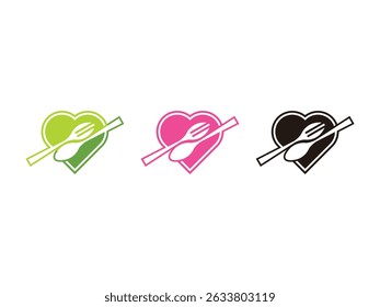 set of heart logo, love food, spoon, fork symbol icon design vector isolated on transparent background