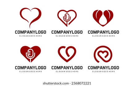 set of heart logo vector icon