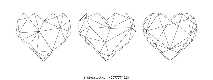set of heart love diamond shape line vector design
