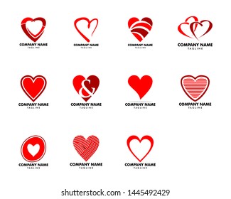 Set of Heart Love Logo Vector Illustration