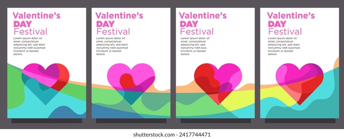 set of heart love for valentines day template in abstract syle. print or banner vector illustration template