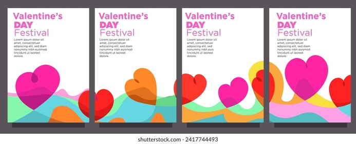 set of heart love for valentines day template in abstract syle. print or banner vector illustration template