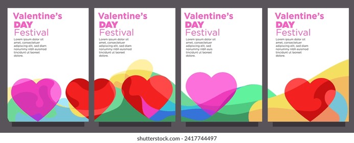 set of heart love for valentines day template in abstract syle. print or banner vector illustration template