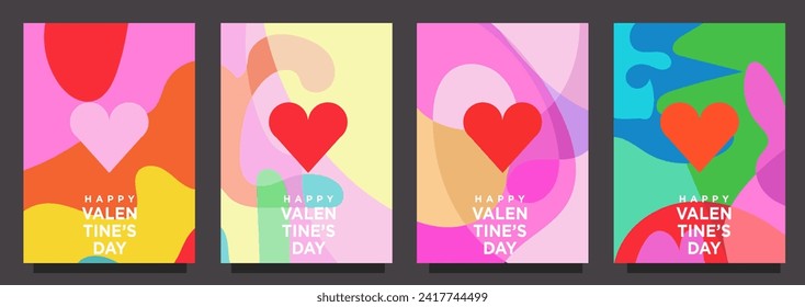 conjunto de amor cardíaco para la plantilla de día de San Valentín en estilo abstracto. plantilla de ilustración vectorial de impresión o banner