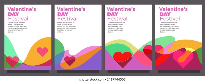 set of heart love for valentines day template in abstract syle. print or banner vector illustration template