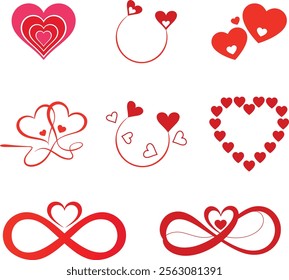 Set of Heart, love valentine's day red heart vector art illustration