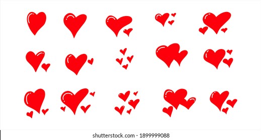 Set Heart love vector. Valentine card love hearts vector. Sketch designed loves heart. Graphic red hearts love vector. Hand drawn loves hearts. Doodle heart loves. Loves heart.