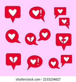 A set of heart message. Hearts, broken heart, red like