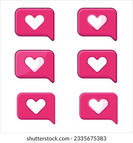 Set of heart message icons. Pink speech bubbles with white heart. social media like or notification concept. vector illustration