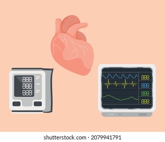 conjunto de corazón y monitores