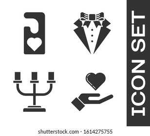 Set Heart on hand, Please do not disturb with heart, Candlestick and Suit icon. Vector