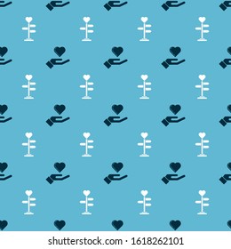Set Heart on hand and Signpost with heart on seamless pattern. Vector