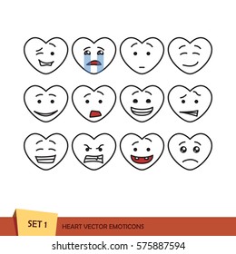 Set of heart outline emoticons. Isolated vector illustration on white background. Simple emoji