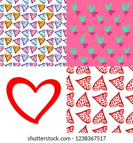 Set heart pattern, seamless pattern and heart, wallpaper, abstract background. Vector illustration.