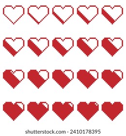 set of heart pixel style, element