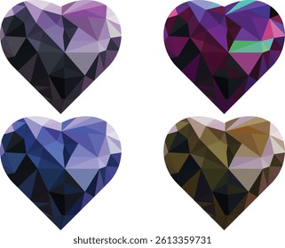 Set of heart in polygonal style vector